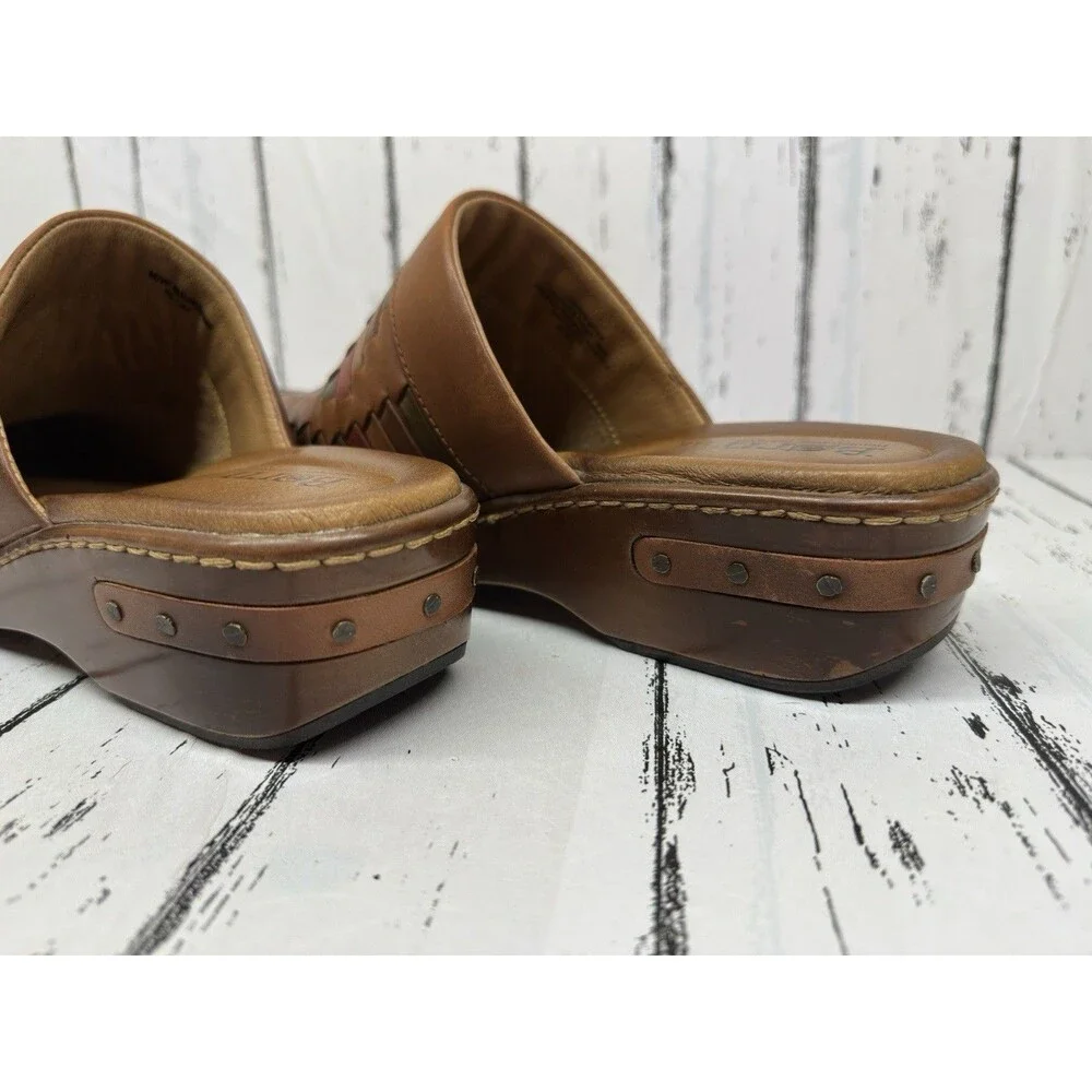 BORN Yucatan 10 / 42 Clog Slide Wedge Woven Brown Leather Comfort Shoes Womens - Picture 9 of 10